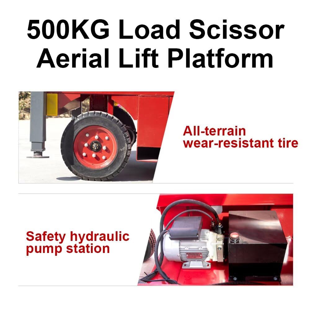 JIN YANG HU Scissors Lifting Aerial Lift Platform,4M Walk-Behind Mobile 500kg Load Hydraulic Working Platform,79"X36" Lifting Platform Scissor Lift Table