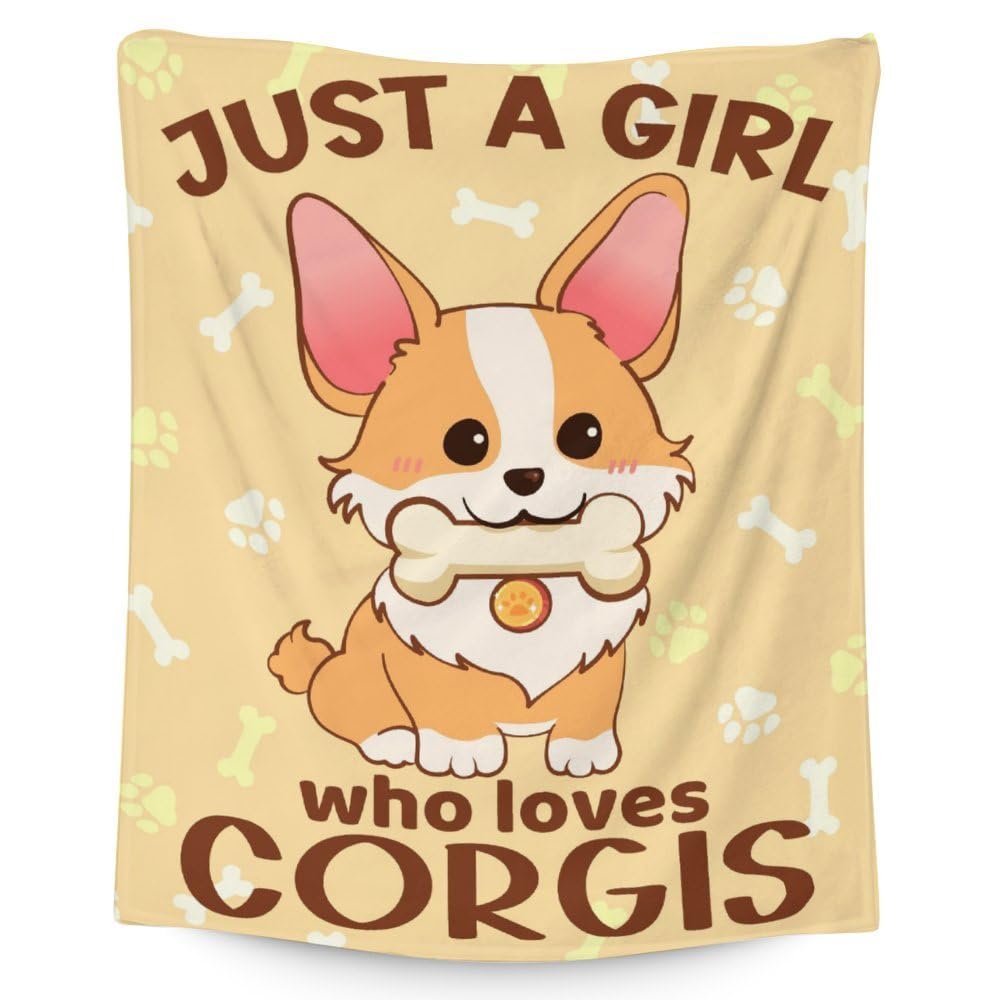 Corgi Blanket Gifts - 60x50 Inches Cute Throw Blanket for Kids, Girls - Yellow Soft Fuzzy Blankets for Bed, Couch & Travel