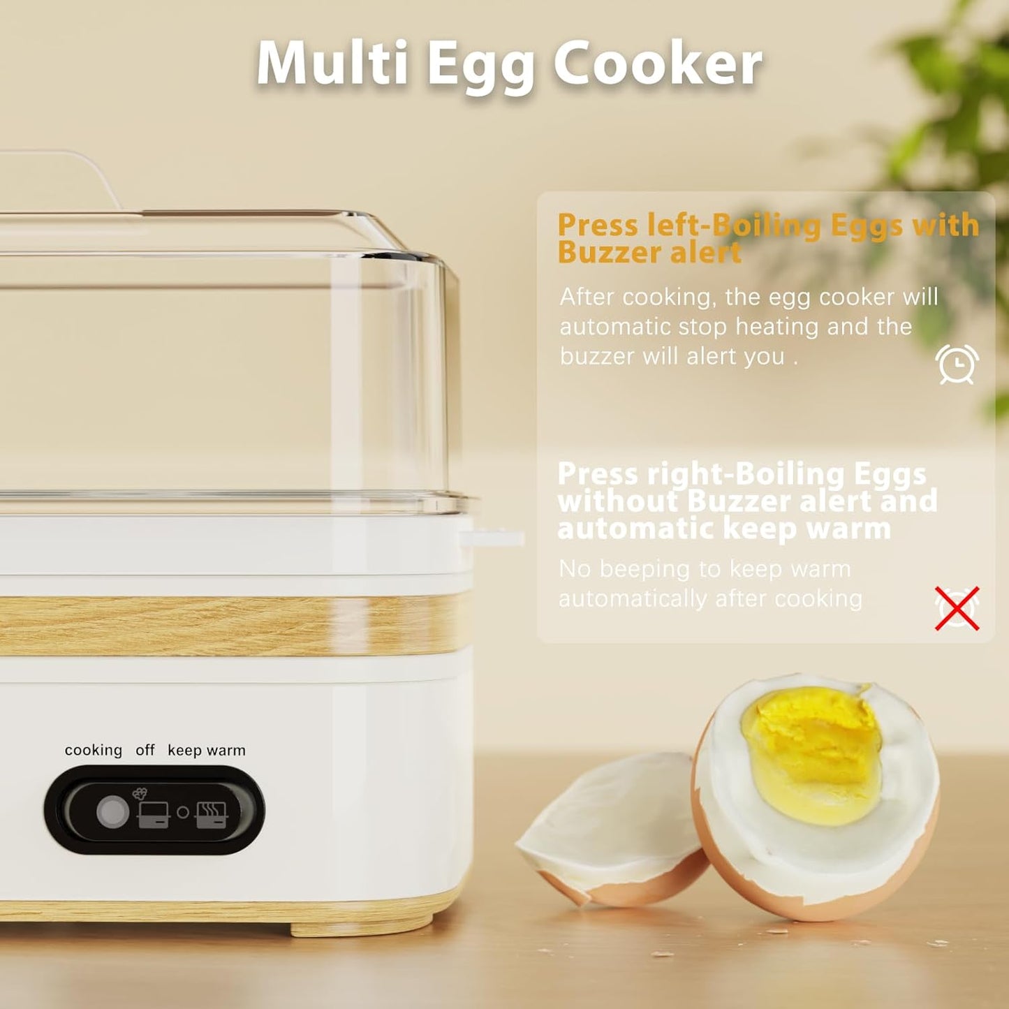 Rapid Egg Cooker - Electric 6 Egg Capacity for Soft, Medium, Hard Boiled & Poached Eggs | BPA-Free White