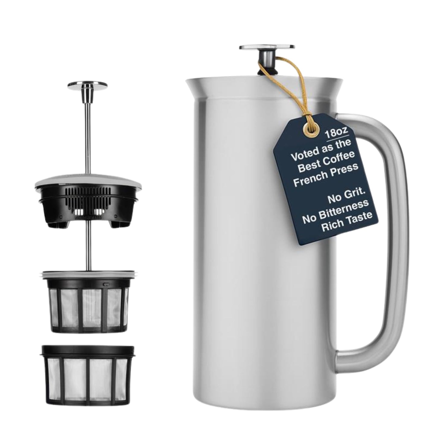 ESPRO P7 18 oz Brushed Stainless Steel French Press and 32 oz Replacement Micro-Filter