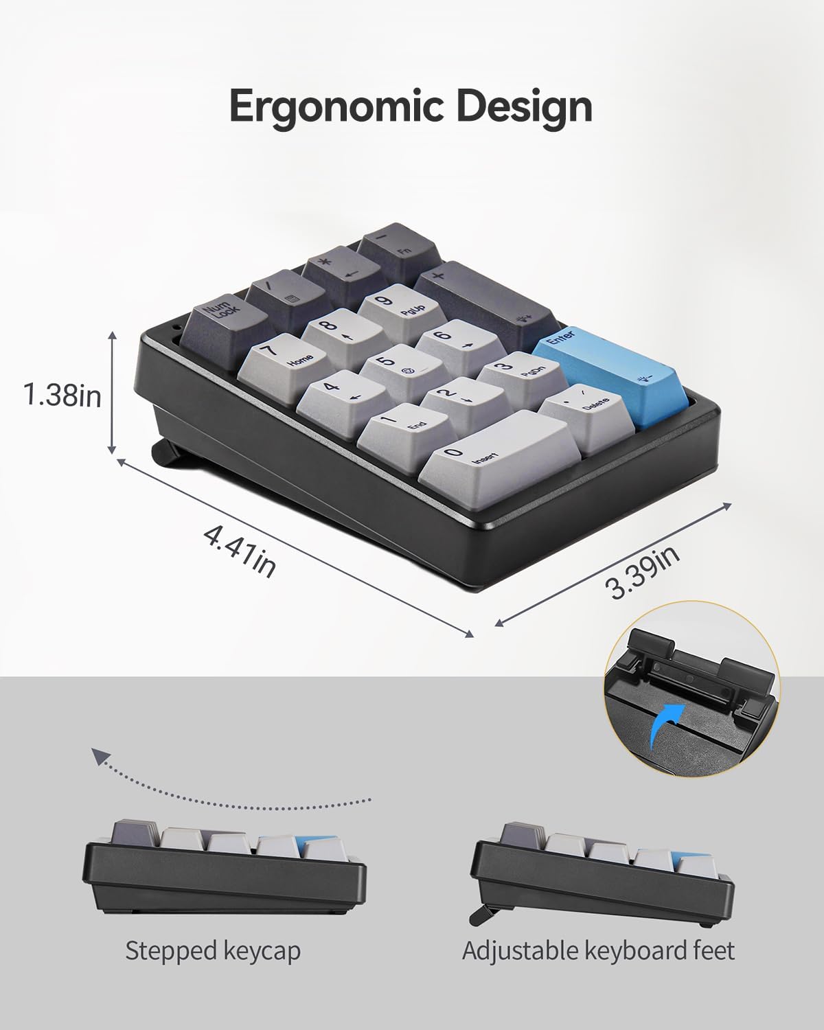 Kisnt KN17 17 Wired Mechanical Number Pad- Keys Hot Swappable Numpad with White Backlight& PBT Keycaps for Laptop PC