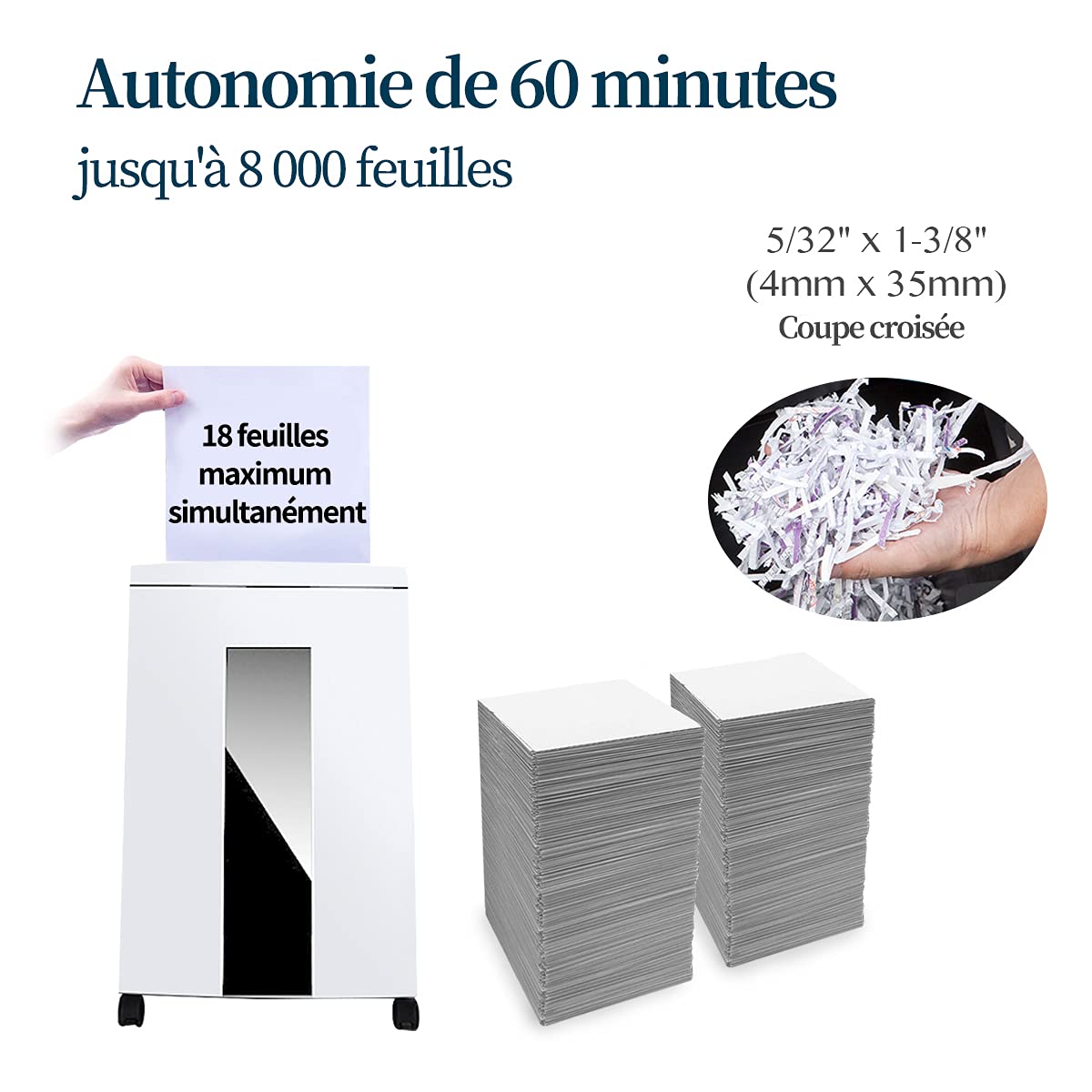 WOLVERINE 18-Sheet Shredders for Home Office Heavy Duty P-4 Security Level Crosscut Paper Shredder Paper/CD/Card Ultra Quiet Paper Shredder for Home with 6 Gallons Pullout Waste Bin SD9113(White ETL)