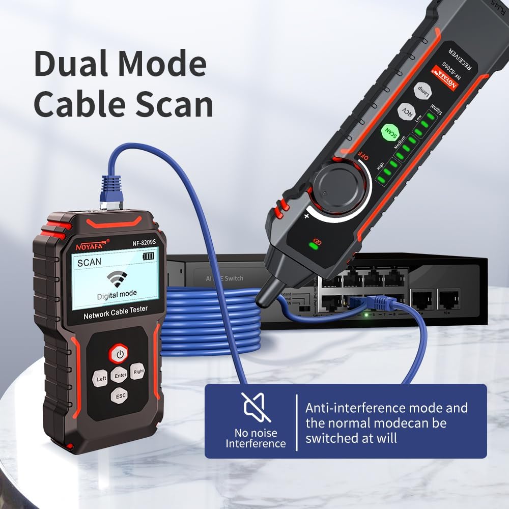 NOYAFA NF-8209S Network Cable Tester, Ethernet Cable Tester with CAT5, CAT6 Line Tracer, PoE, NCV, Length Test, Port Flashing, Fault Line Scan for Cable Grooming, LAN Network Cable Tracer Kit