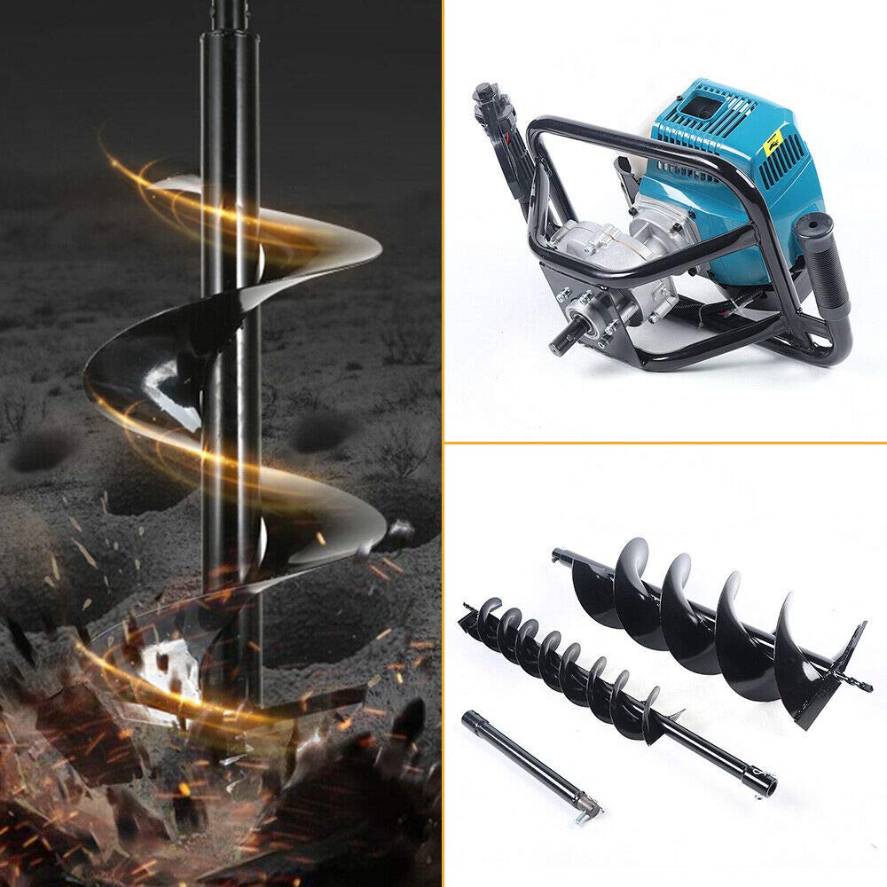 Kunghei 52CC 2 Stroke Auger Post Hole Digger, Double Digger, Gas Powered, 1 Count, 4" & 8" & 12" Extention Rod, For Farm Garden Plant
