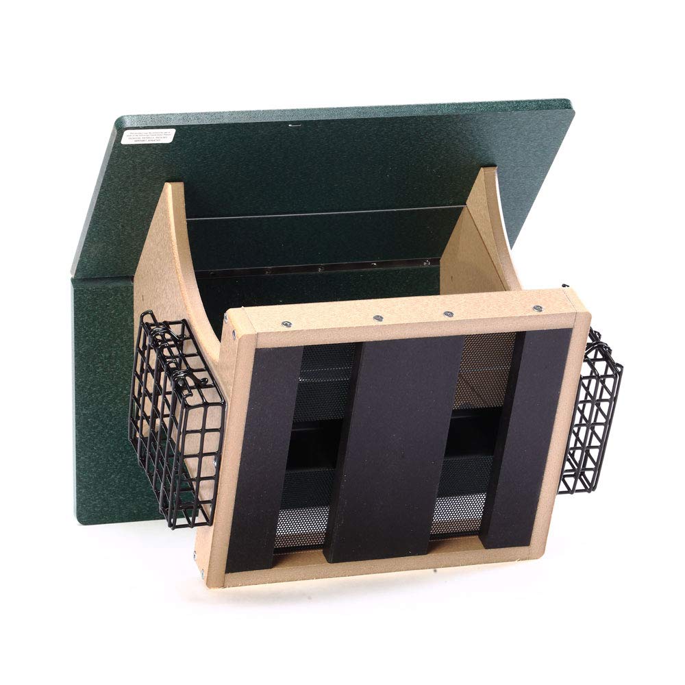 Birds Choice SN300-S Two-Sided Hopper Feeder, Recycled Bird Feeder w/ Two Suet Cages, Large, Taupe/Green