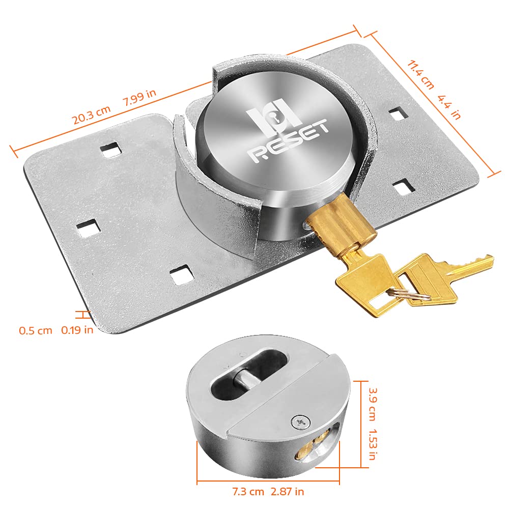 RESET-904 Heavy Duty Solid Steel Hidden Shackle Padlock with High Security Hasp, Anti-Cut Weatherproof Lock for Vans, Trucks, Trailers, Containers, Warehouses, and Sliding Doors - Silver