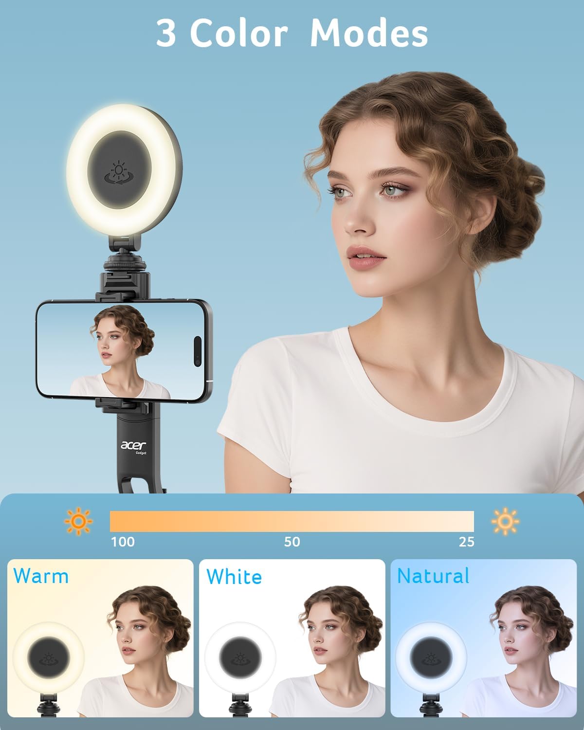 Acer 64", 360Rotating Gadget Auto Face Tracking Tripod for iPhone/Cell Phone/Android/Camera with Light and Remote, No