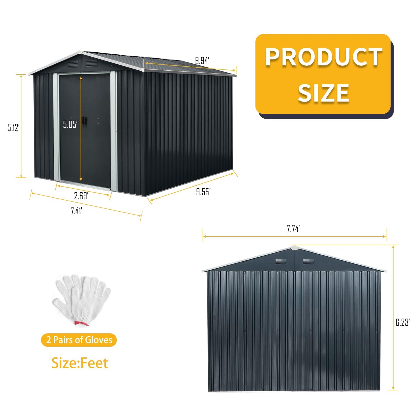 Ball & Cast 8x10 Outdoor Metal Storage Shed with Floor Base and Vents,Galvanized Tool Cabinet w/Sliding Doors & Padlock,Waterproof House Shelter for Backyard Lawn Patio,Garden,Black