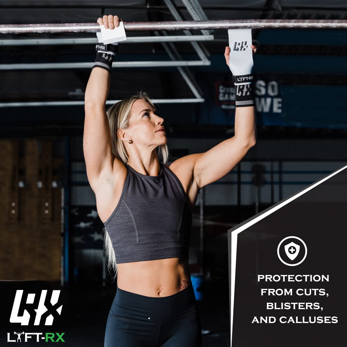 LYFT-RX Carbon Fiber Hand Grips for Weightlifting, Cross Training, Pullup, Muscle Ups - No Hole Fingerless Grip, Gymnastics Fit, Men/Women Lift Gloves, Protects Palms & Enhances Grip, Chalk, Small
