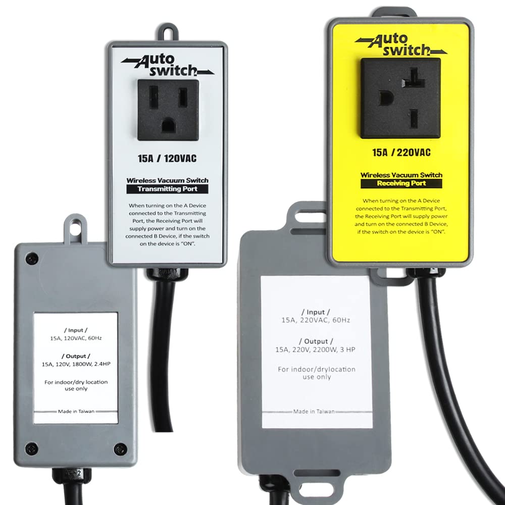 O'SKOOL Wireless Transmitting and Receiving Electrical Outlet Switch for Dust Collection, Transmitter 120V and Receivers 220V Plug, PTA17