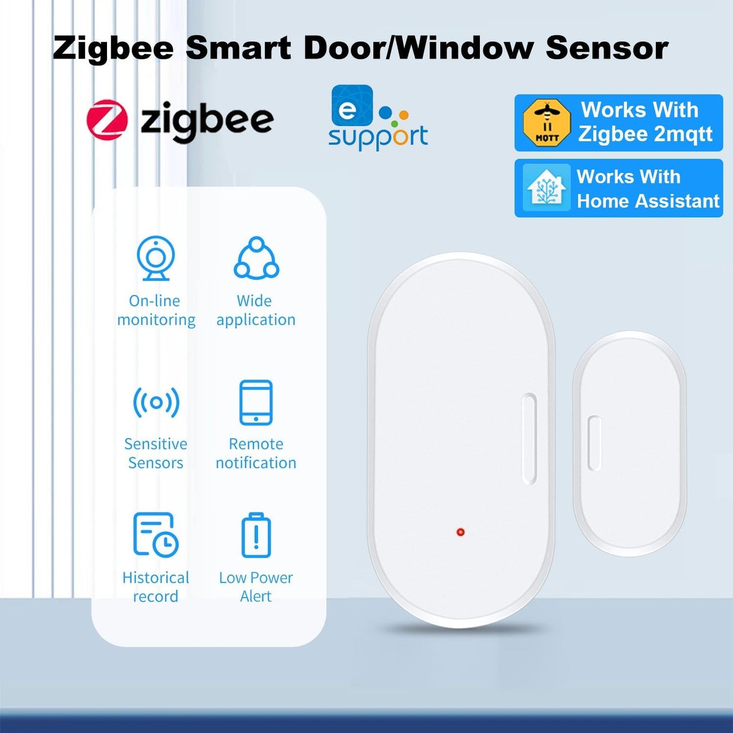 Haozee Door and Window Sensor, Requires Zigbee Hub, Zigbee Connection, Wireless Detector for Alarm Systems and Smart