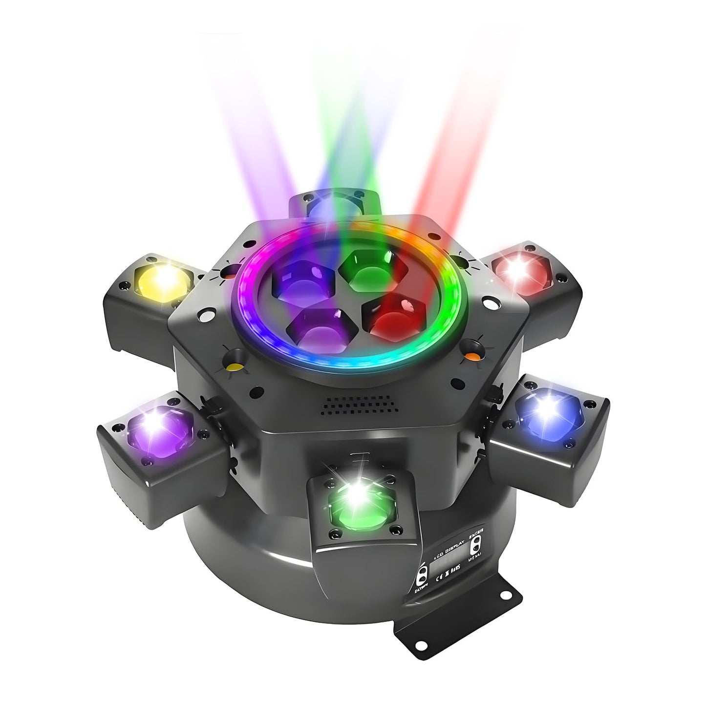 Uponelite Moving Head DJ Lights, 6 Arms Party Fixtures with Light Strip, 150W RGBW 4 in1 LED Stage Lights, DMX512 & Sound Activated Rotating Light, for Parties Disco Club Bar KTV Wedding