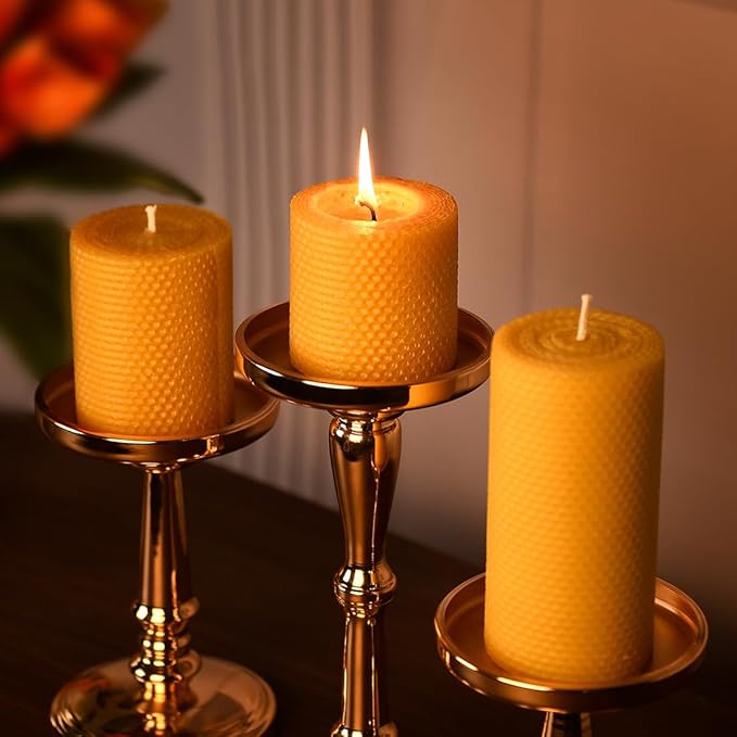 DEYBBY 3×4 in Beeswax Pillar Candle - Handmade Pure Beeswax Rolled Candle for Gift & Home Decor