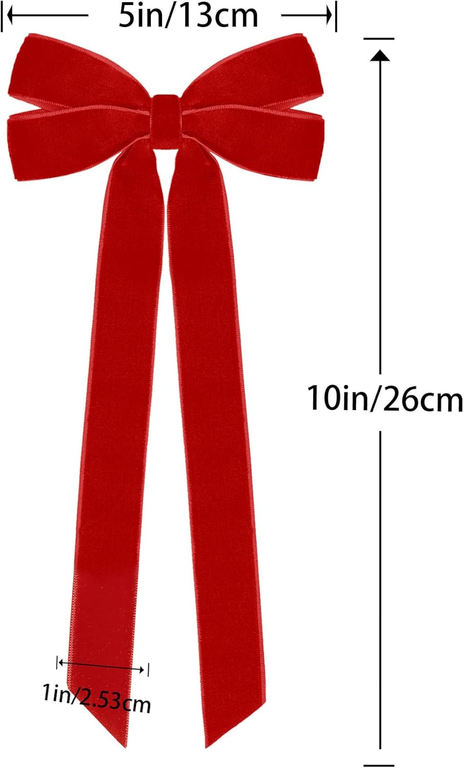 Regine Switzerland 12Pcs Red Velvet Ribbon Bows - 5in x 10in Xmas Tree Ornaments for Holiday Decor