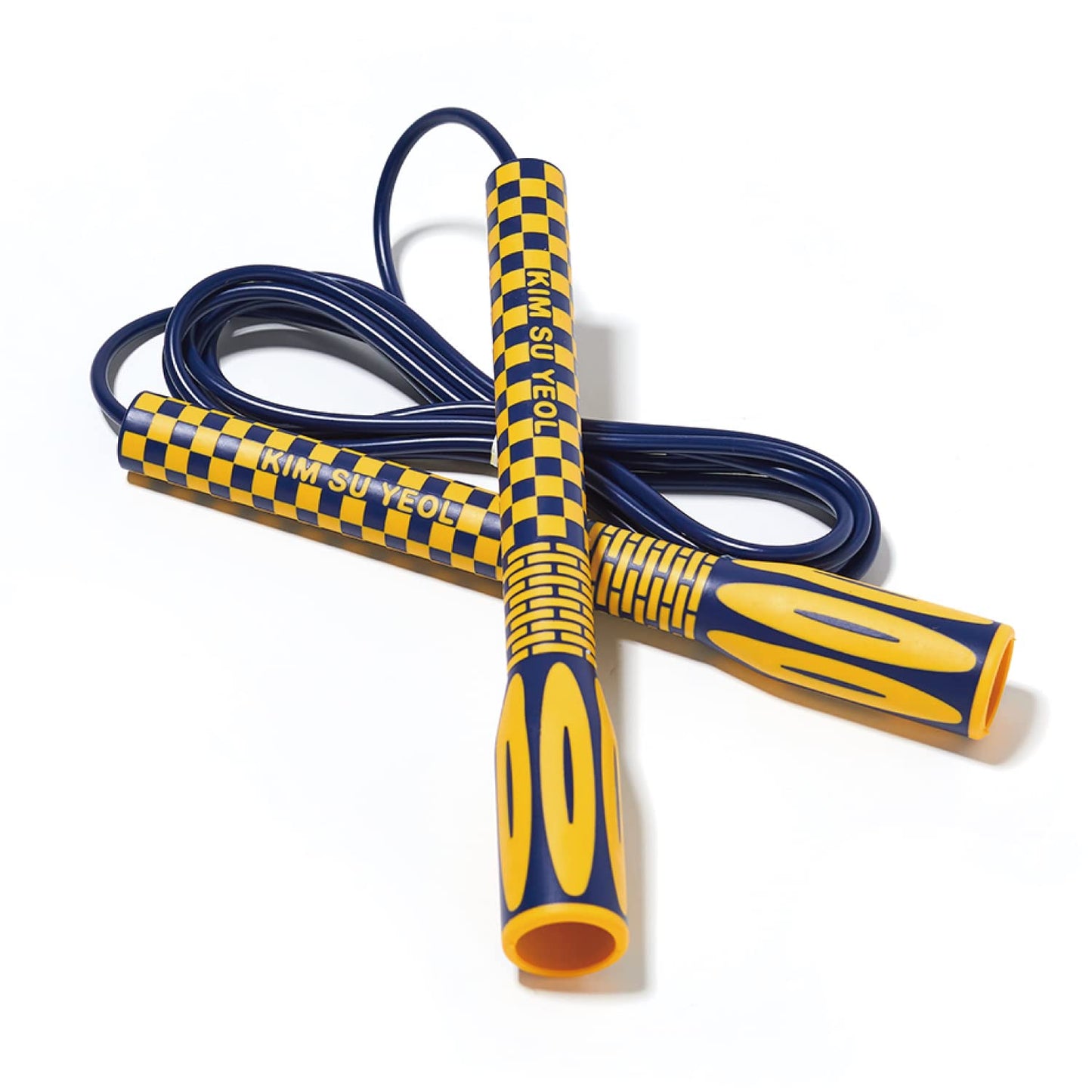 Skipping Jump Rope for Fitness Workout - Light Weight, Adjustable, Tangle Free, Excellent line control for Cardio Boxing, CrossFit, Training Exercise All Ages and Gender ( Special Luxury, KA-220, Made in Korea) (Navy-Yellow)