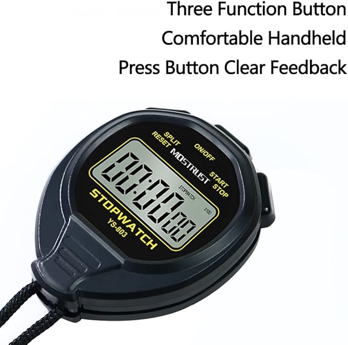 Digital Simple Stopwatch, 1/30 Lap Basic Stopwatch, No Bells, No Clock, No Alarm, Silent, Child Friendly, ON/Off for Swimming Coaches Kids