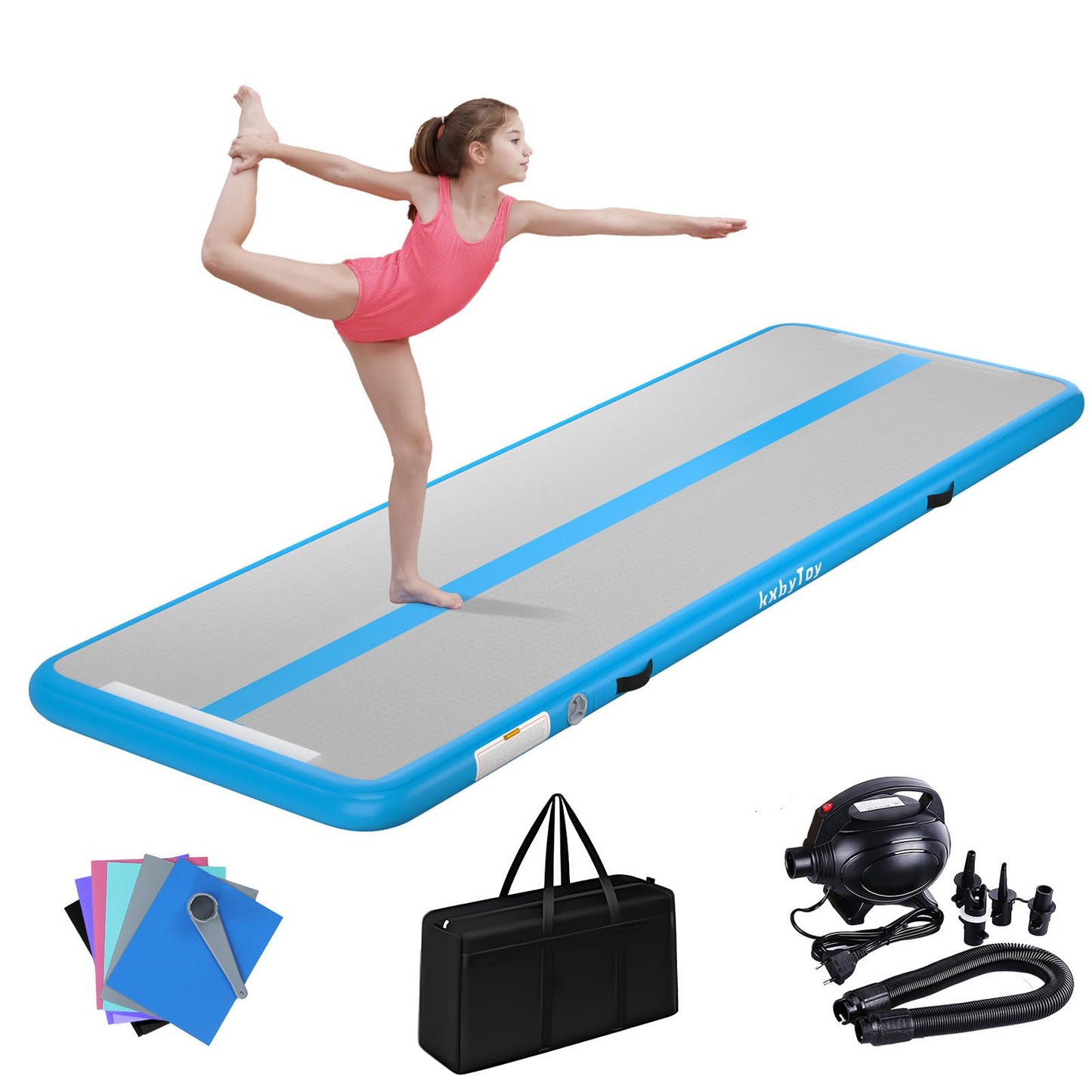 kxbyToy Air Mat Tumble Track 4 inches Thickness Inflatable Gymnastics Mat for Home Use/Training/Cheerleading/Yoga 10/13/16/20ft with Electric Air Pump