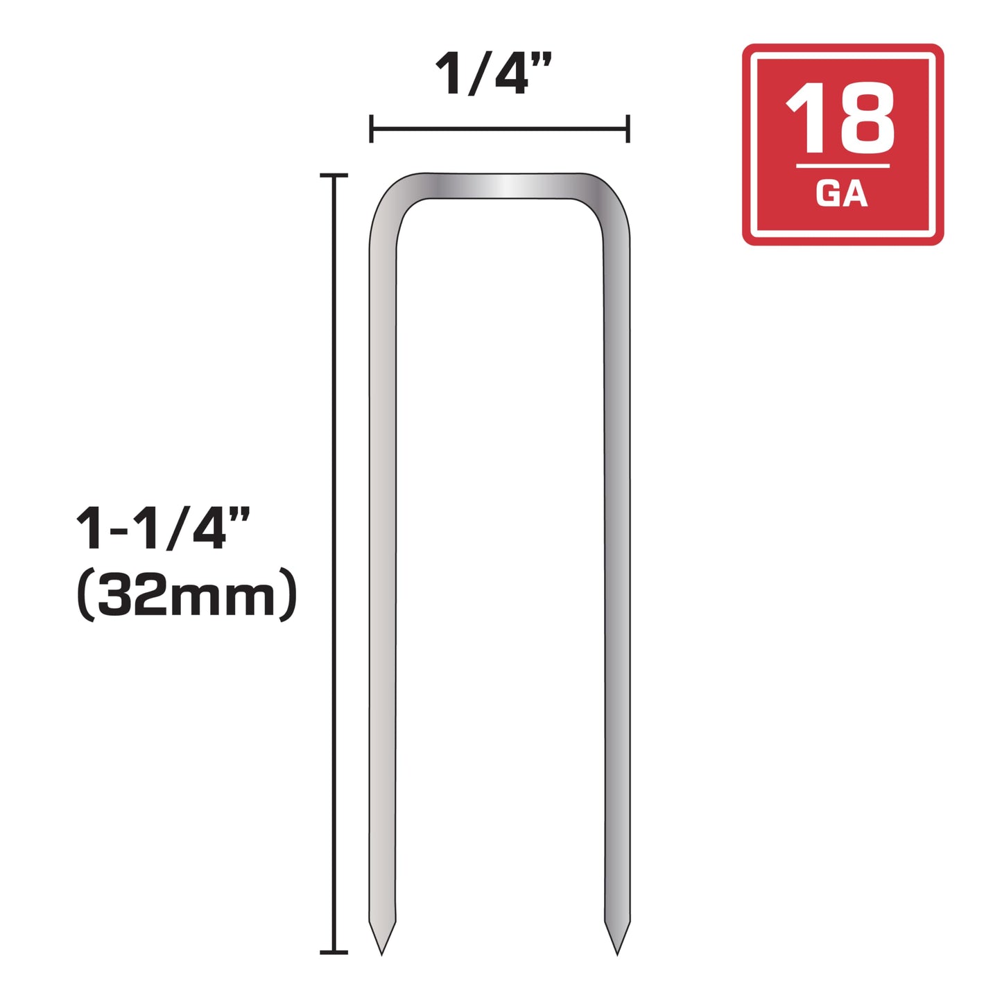 Powernail PS18125 18 Gauge 1/4 Inch Narrow Crown Staples, 1-1/4 Inch Length Heavy Duty Galvanized Chisel Point Staples for Electric or Pneumatic Narrow Crown Stapler Guns (Case, 6 Boxes of 5,000)