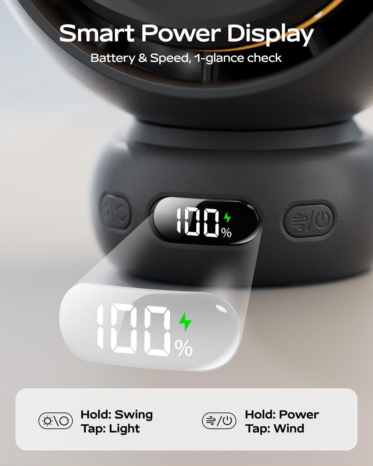 Skiennix Mini Portable Stroller Fan - 60° Auto Oscillation, USB-C Rechargeable, 4 Speeds, Night Light & Flexible Tripod (Black)