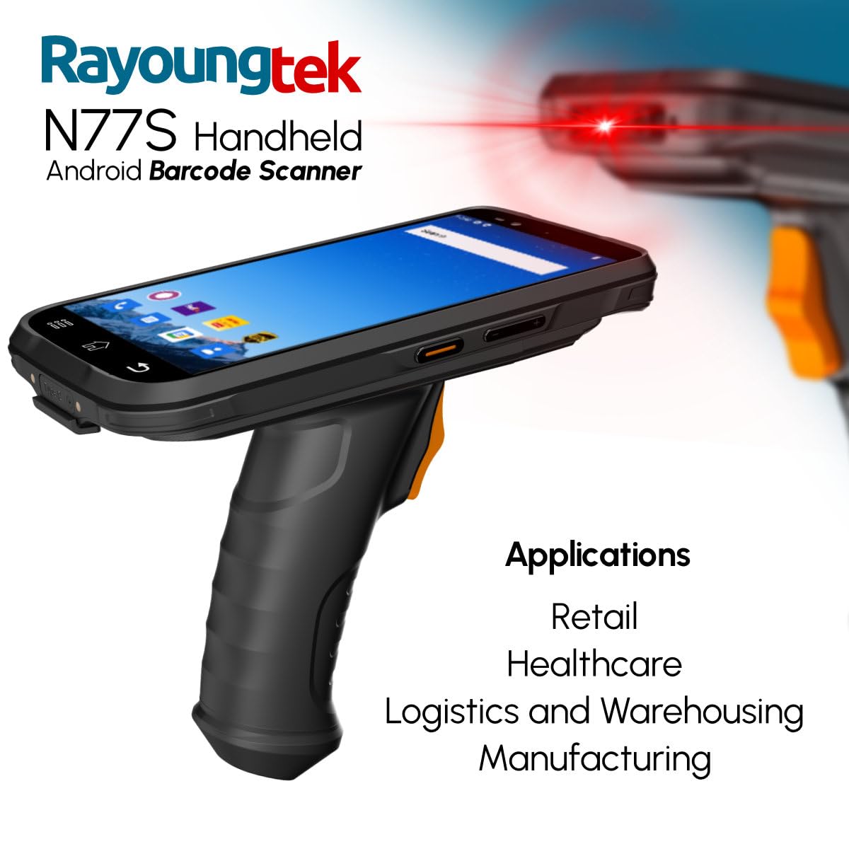 RAYOUNGTEK Android Barcode Scanner with Pistol Grip, Equipped with SE4710 Scanner Engine, Handheld Android 12 PDA 4+64GB, 6.0 Full Screen 4G Wi-Fi 1D 2D Data Terminal Mobile Computer Inventory Scanner
