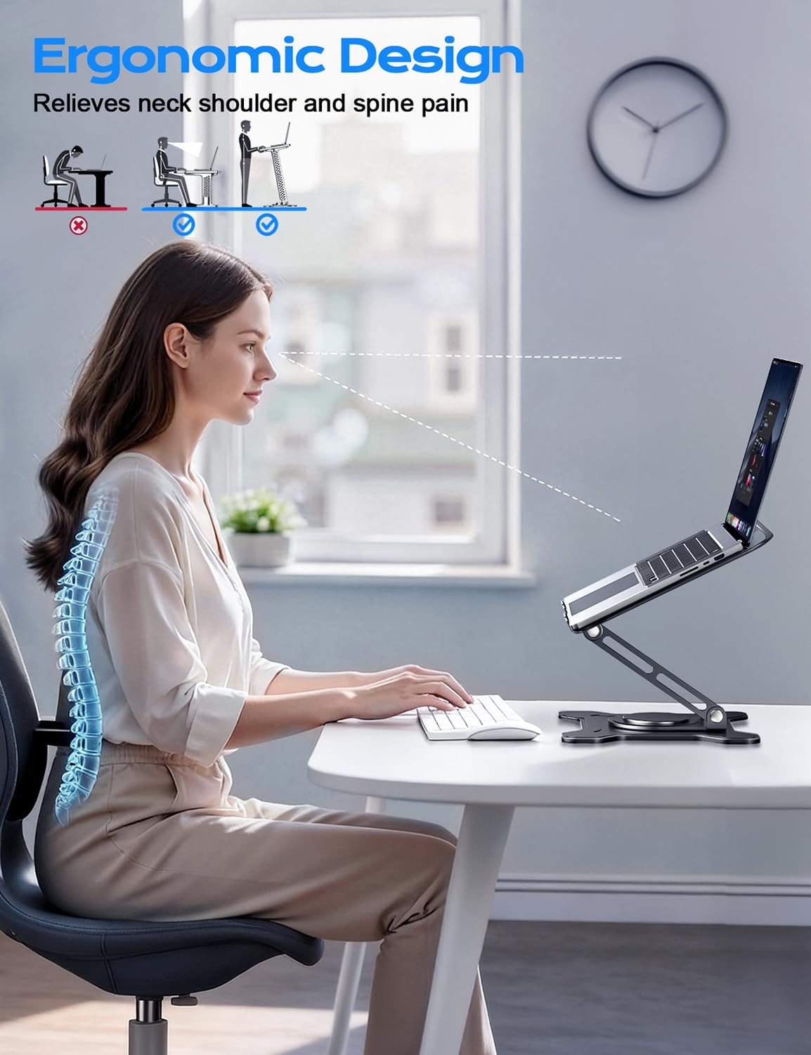 JCZT 360 (10-16") Adjustable Laptop Stand, Rotating Base Ergonomic Computer Stand, Foldable Laptop Stand for Desk