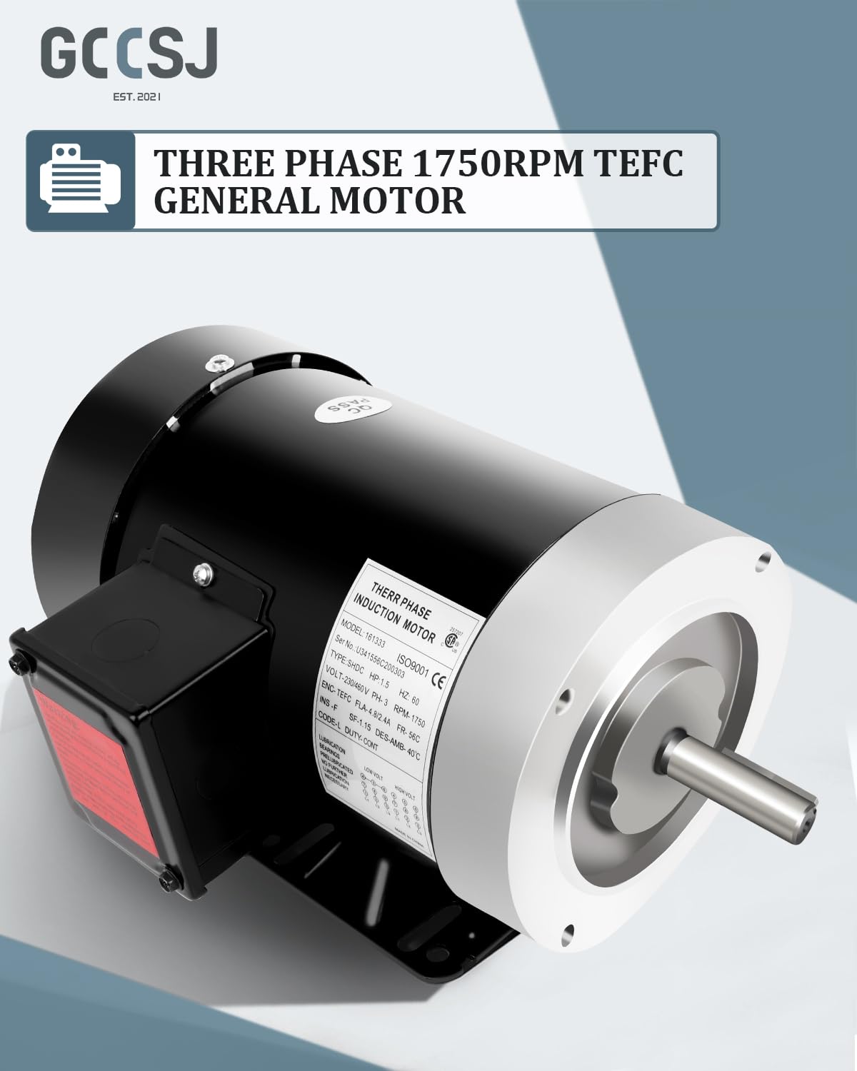 Electric Motor 1.5HP, Air Copmpressor Motor, 1750 RPM General Purpose Motor, Three Phase Motor 5/8" Shaft Diameter 56C TEFC 230/460V