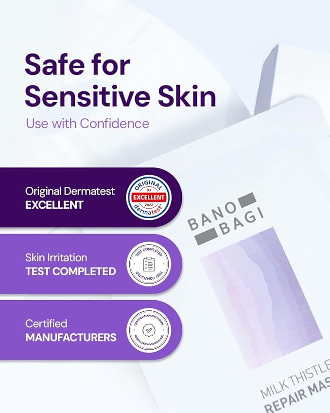 Milk Thistle Repair Face Mask ??Korean Skin Care with Centella, Hyaluronic Acid & Adenosine | Hydrating & Soothing Sheet Mask for Sensitive Skin, Fragrance-Free, 10EA