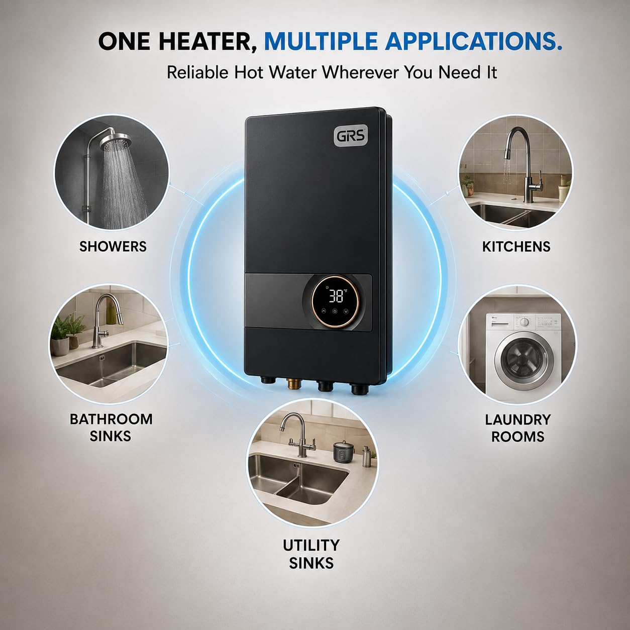 GRS Tankless Water Heater Electric 27KW 240V | Easy to Install Electric Heater with Digital Display | Whole House Water Tank for Shower, Kitchen, Bathroom, Sink, and more