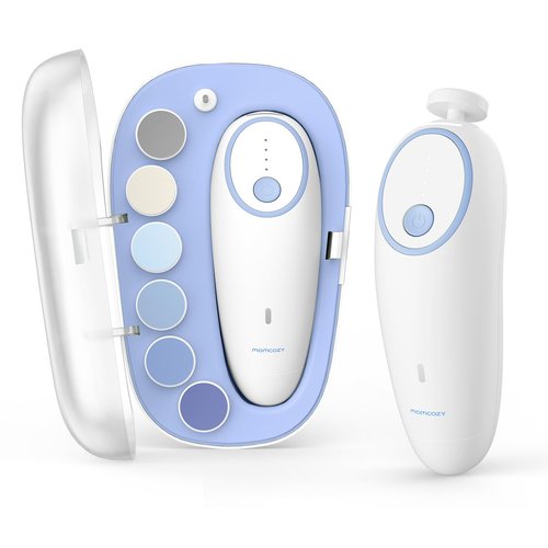 Momcozy Electric Baby Nail File - Gentle Trimmer with Night Light & 7 Grinding Heads - Blue