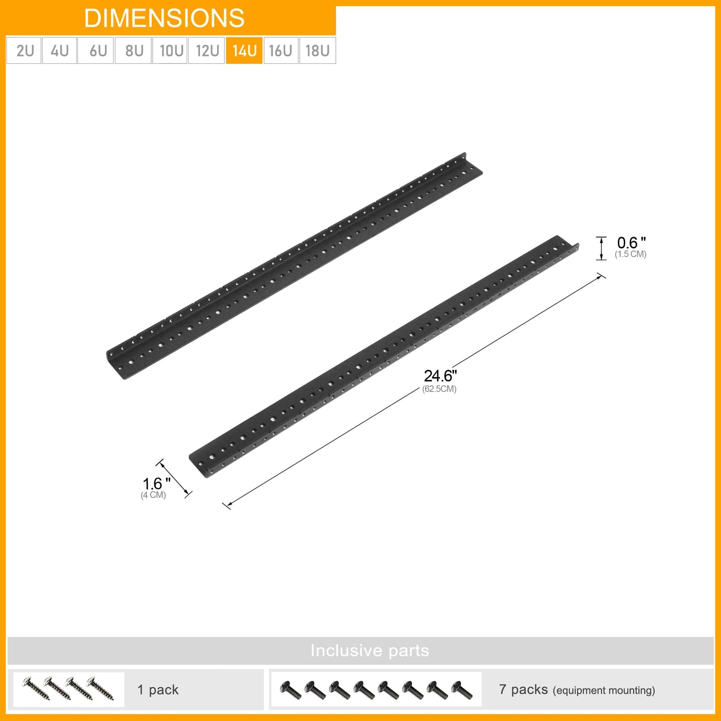 RIVECO 14U Vertical Rack Rails Kit Heavy Duty Server Rack Mount Rails 2PCS Black