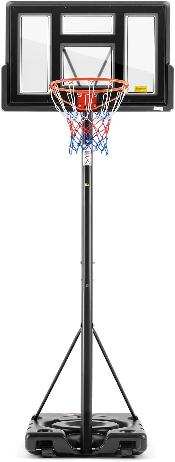 Sweetcrispy Portable Basketball Hoop Outdoor 6.1-10FT Adjustable Height, 44 Inch Shatterproof Backboard/Shock Absorbent Rim, Fillable Base, 2 Wheels for Backyard/Driveway