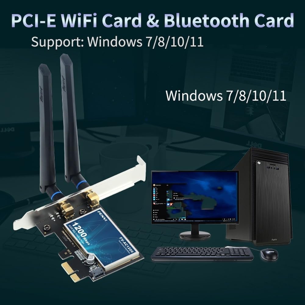 F FENVI AC1200 2.4GHz 5GHz 4.0, 11/10/8/7 FENVI Wireless WiFi PCIe Card for Desktop PC, Dual Band & with Bluetooth Low
