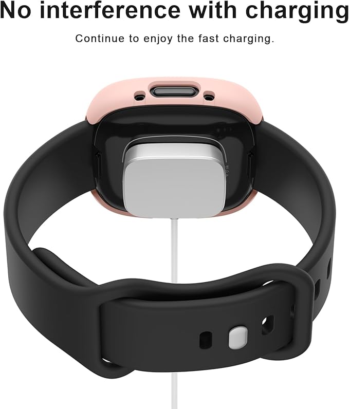 Vancle Case for Fitbit Versa 4 / Fitbit Sense 2, 4-Pack Screen Protector Tempered Glass Full Around Hard PC Case with Sensitive Touch Film Protective for Fitbit Sense 2 / Versa 4(Transparent + Starlight + Pink + Rose Gold)