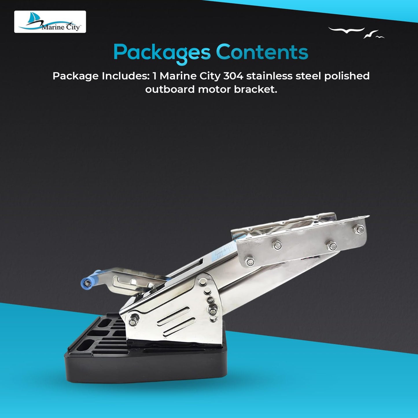 MARINE CITY Aluminum Outboard Motor Bracket, 2-Stroke, Retractable, Spring-Loaded, Up to 115 lbs, Adjustable Mount, Plastic Base, for Powerboats and Yachts (20 HP)