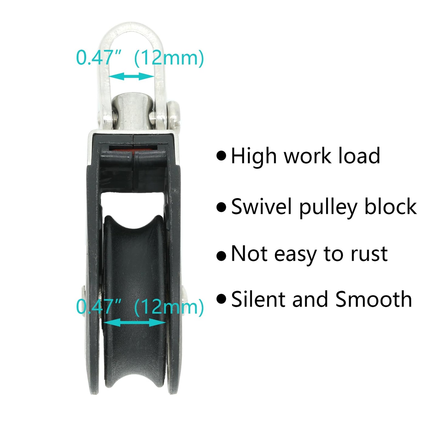 LEQMG High Load Marine Stainless Steel Nylon Block Single Pulley,Smooth Silent Bearing,Rope Runner Boat Accessories(2 Pcs)