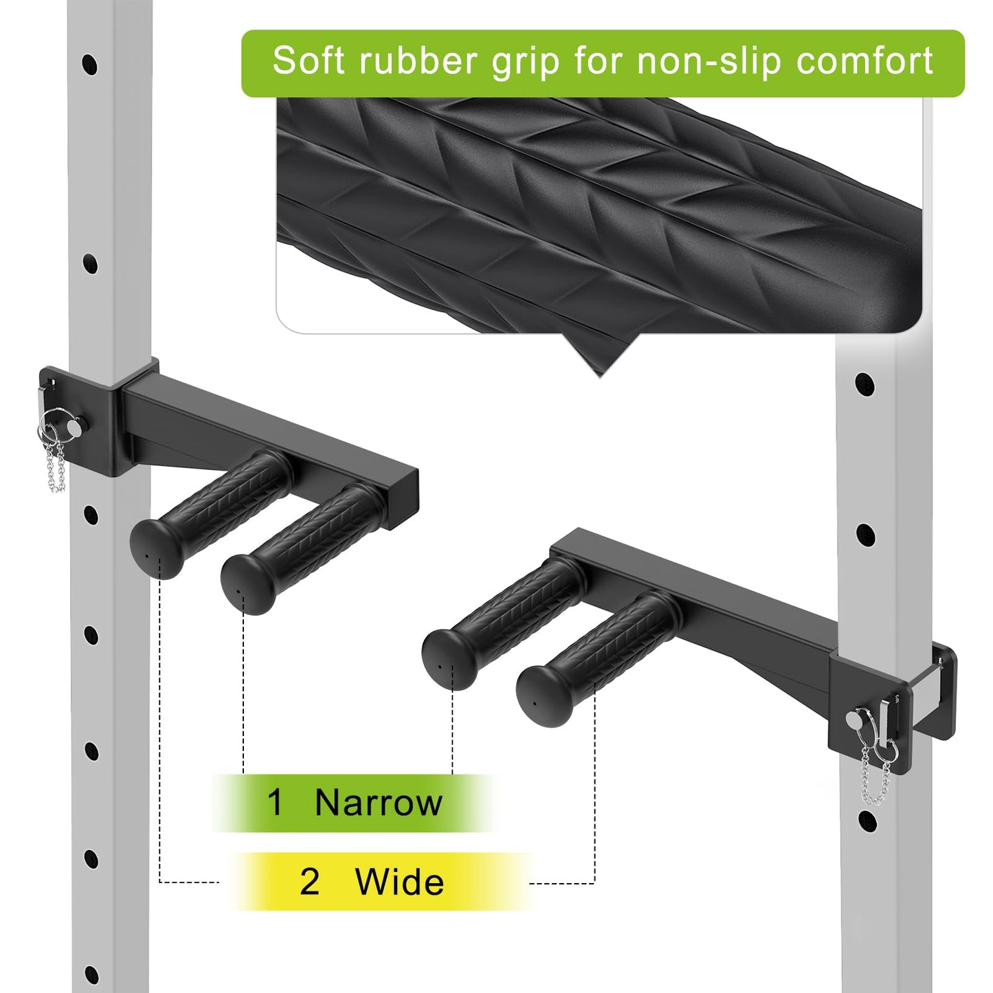 Lifeswell Dip Bar Attachment for 2" x 2" Power Rack, Non-Slip Wide & Narrow Grip Handles, 500 lbs Capacity, Squat Rack Attachment for Dips, Inverted Rows, Push-Ups
