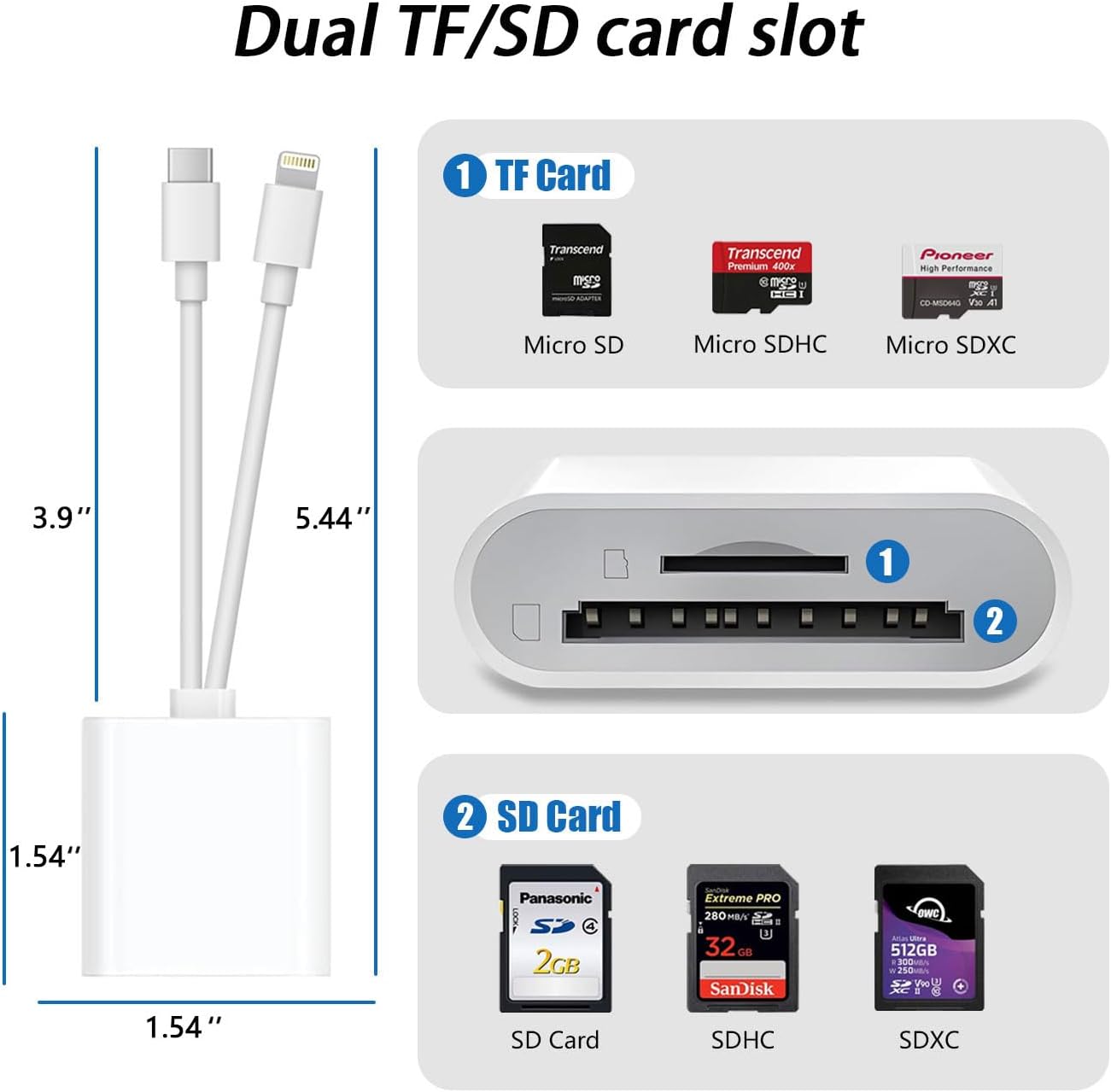 DKQRCSL SD Card Reader USB C for iPhone, iPad, SD Card Adapter for Digital Camera, Dual Interface Memory Card Reader