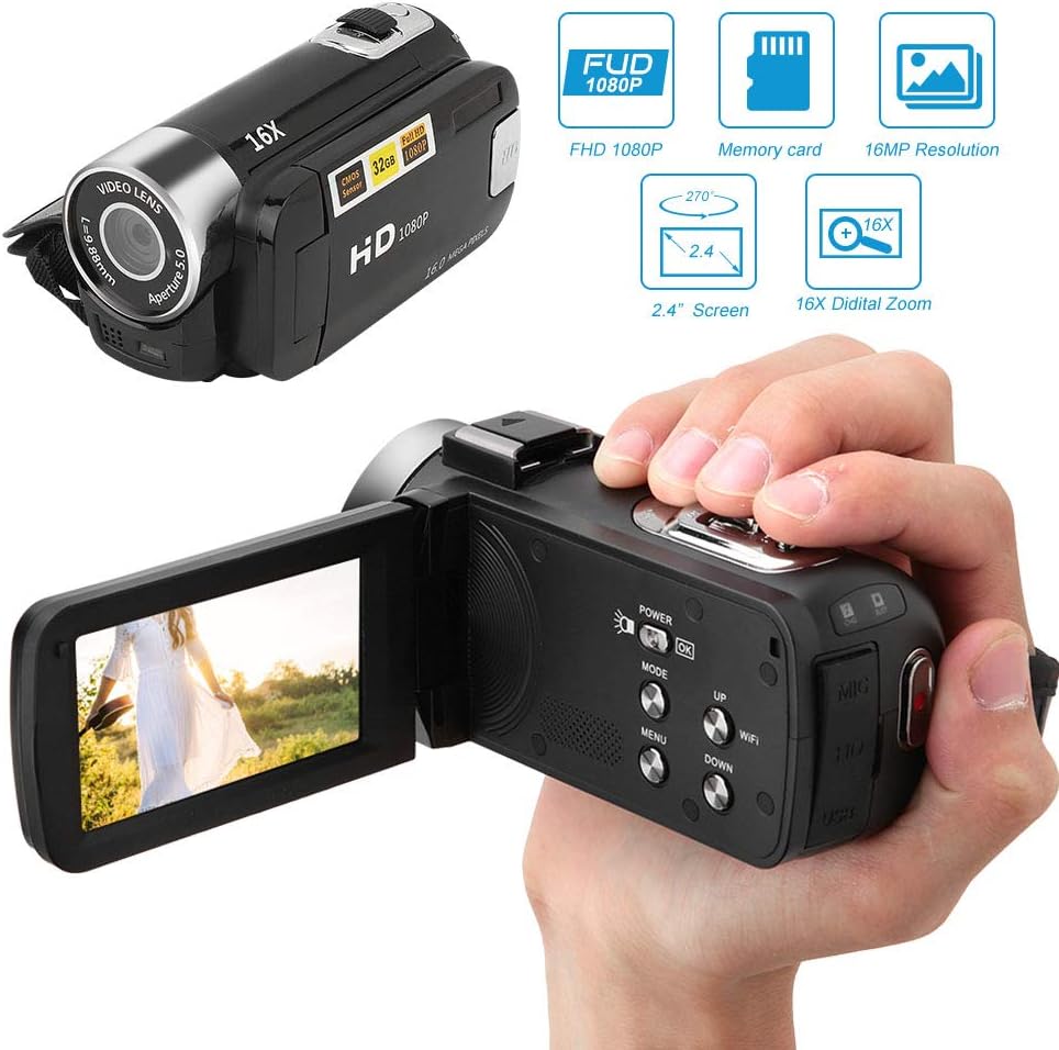 Focket 16X 2.7in 16MP 128GB Digital Zoom Video Camera Camcorder, LCD Screen Digital Camera Recorder Vlogging Camera