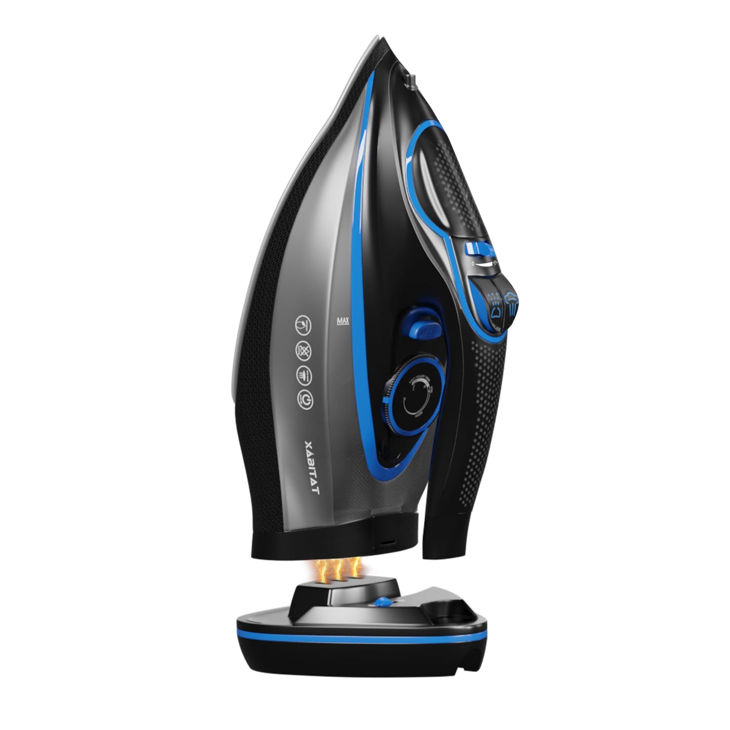 Xabitat Luxury Cordless Iron | 1500W Steam Iron | Anti Drip | Thermal Protection Technology | Nonstick Ceramic Soleplate | 2-in-1 Cord/Cordless (Black + Blue)