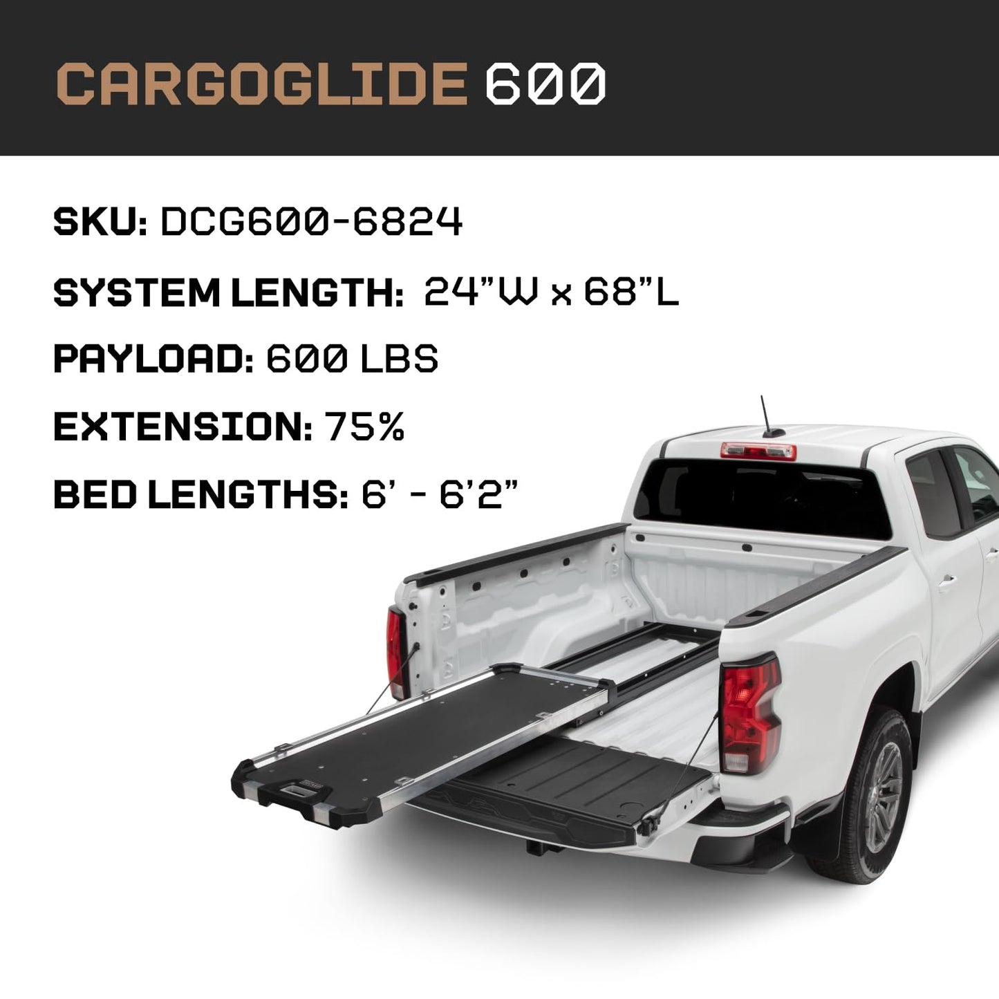 CargoGlide Truck Bed Slide – 600 lb Capacity, 75% Extension – Heavy-Duty Pickup Cargo Slide for Easy Bed Access – Compatible with CargoGlide 600/75% / 24" W / 68" L
