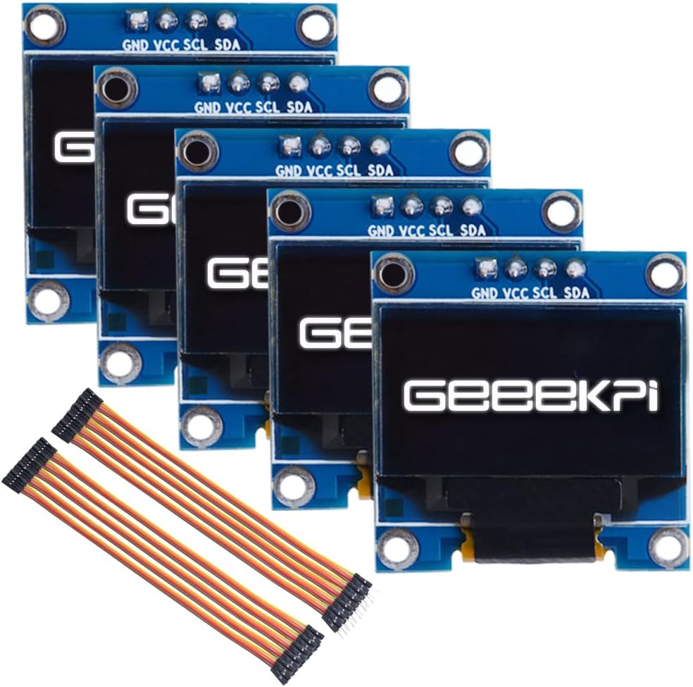 GeeekPi 5PCS 0.96 Inch 12864 128x64 OLED Module White Driver IIC Serial Display Board Module for Arduino, Raspberry