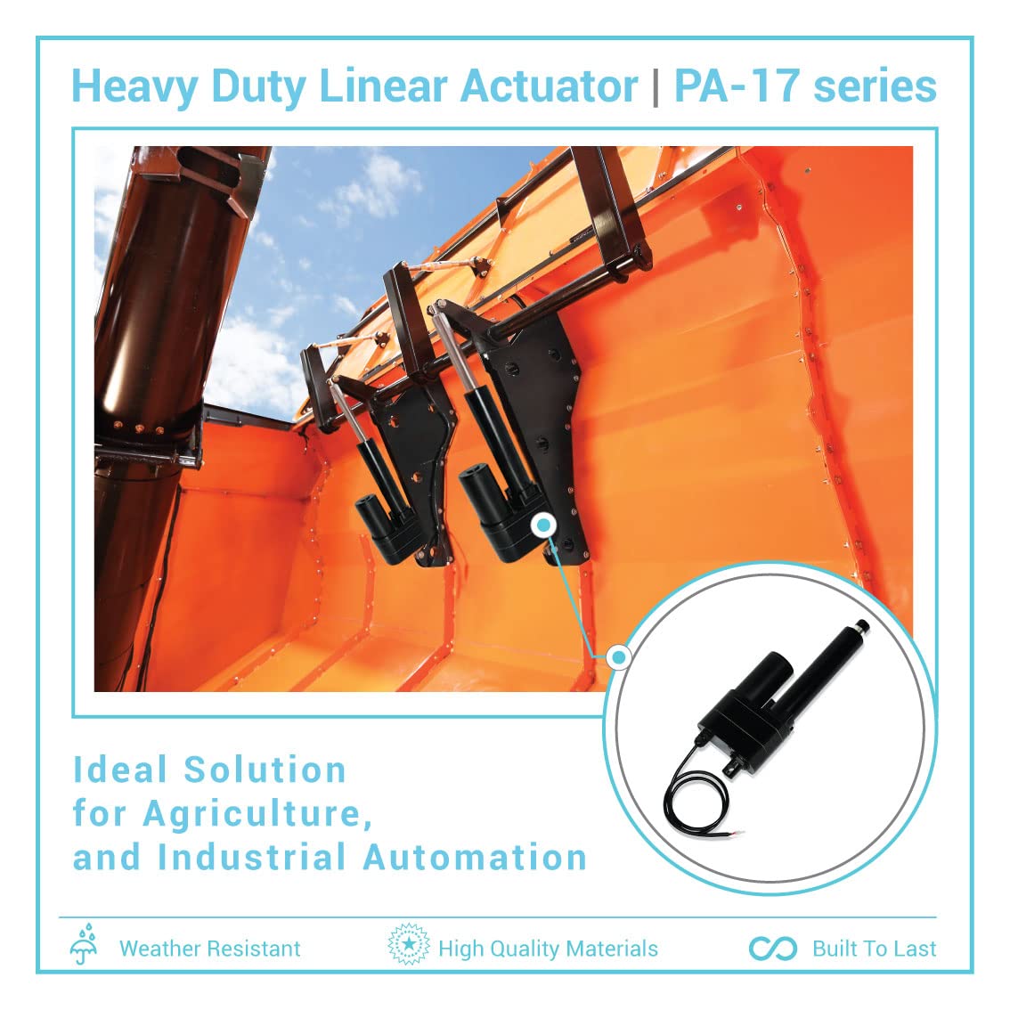 Progressive Automations 12V High Force Linear Actuator - 4 inches Stroke, 2000 lbs Force, Industrial, Heavy Duty Linear Actuator with IP65 Protection for Agriculture Automotive Industry, PA-17