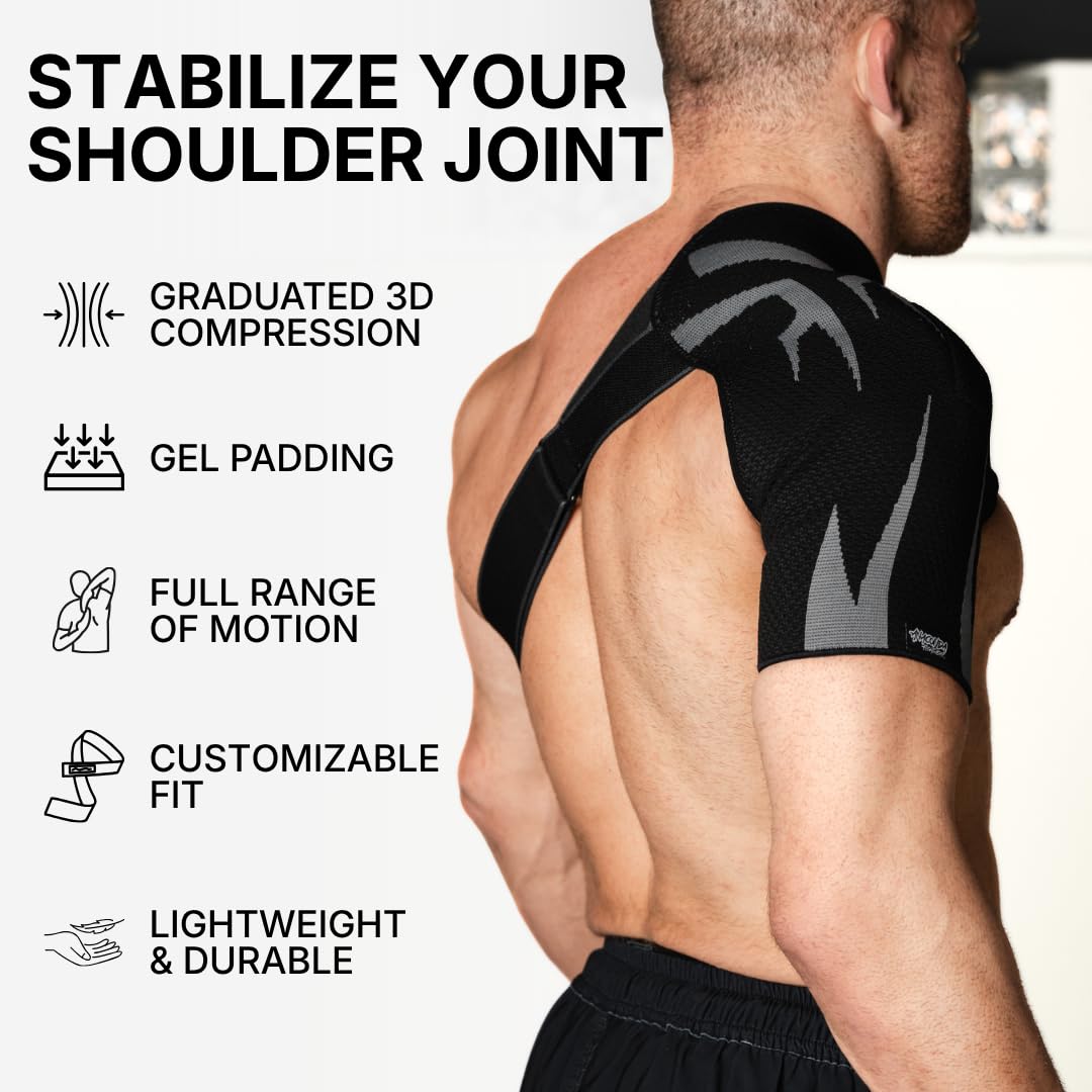 Anaconda Fightwear Shoulder Brace (Medium) -Rotator Cuff Compression Support with Gel Pad for Shock Absorption & Joint Health -Adjustable Fit for Left/Right Shoulder -Ideal for Athletes, Men and Women