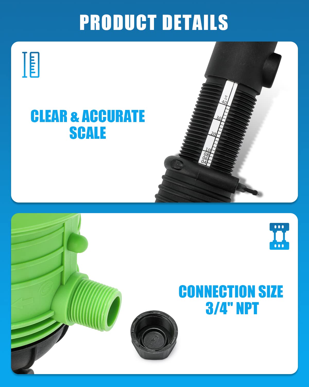 NEWTRY 0.4%-4% Fertilizer Injector for Drip Irrigation 1:250 to 1:25 Adjustable Water Powered Dosing Pump 3/4" NPT