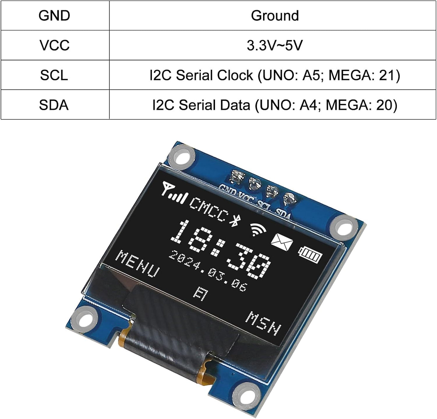 AITRIP 5PCS 0.96 Inch I2C 12864 128x64 SSD1306 OLED IIC Display Module Pixel Mini Self-Luminous OLED Screen Board