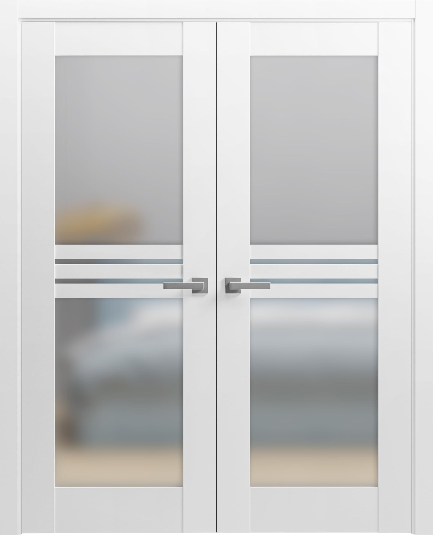 VDOMDOORS Mela 7222 | Double Swing Interior French Doors with Glass with Frosted Glass, MDF, Hardware Included, 84x96, White, Modern