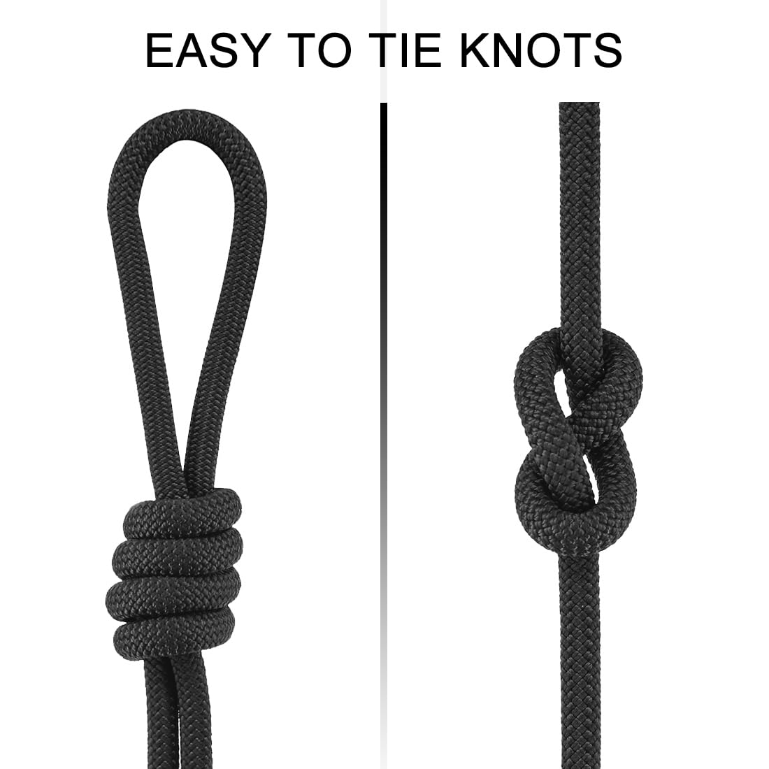 NewDoar 10mm(3/8inch) Accessory Cord Rope CE 24KN Double Braid Pre Cut for Outdoor Survival, Mountaineering, Prusik,Hauling Dragginge(Black 10mm,20FT)