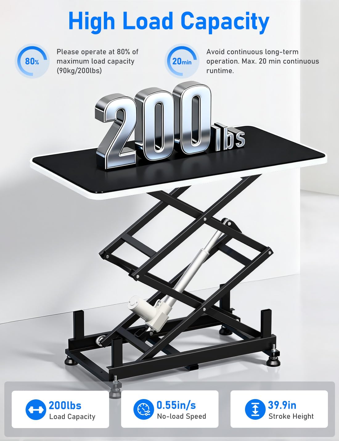 DIHOOL Electric Scissor Lift Table, 200Lbs, 10.43"-50.39" Height Adjustable Lifting Platform, Super Quiet with Remote & WiFi Control, Obstruction Detection, AC/DC Power for Home/Industrial Use