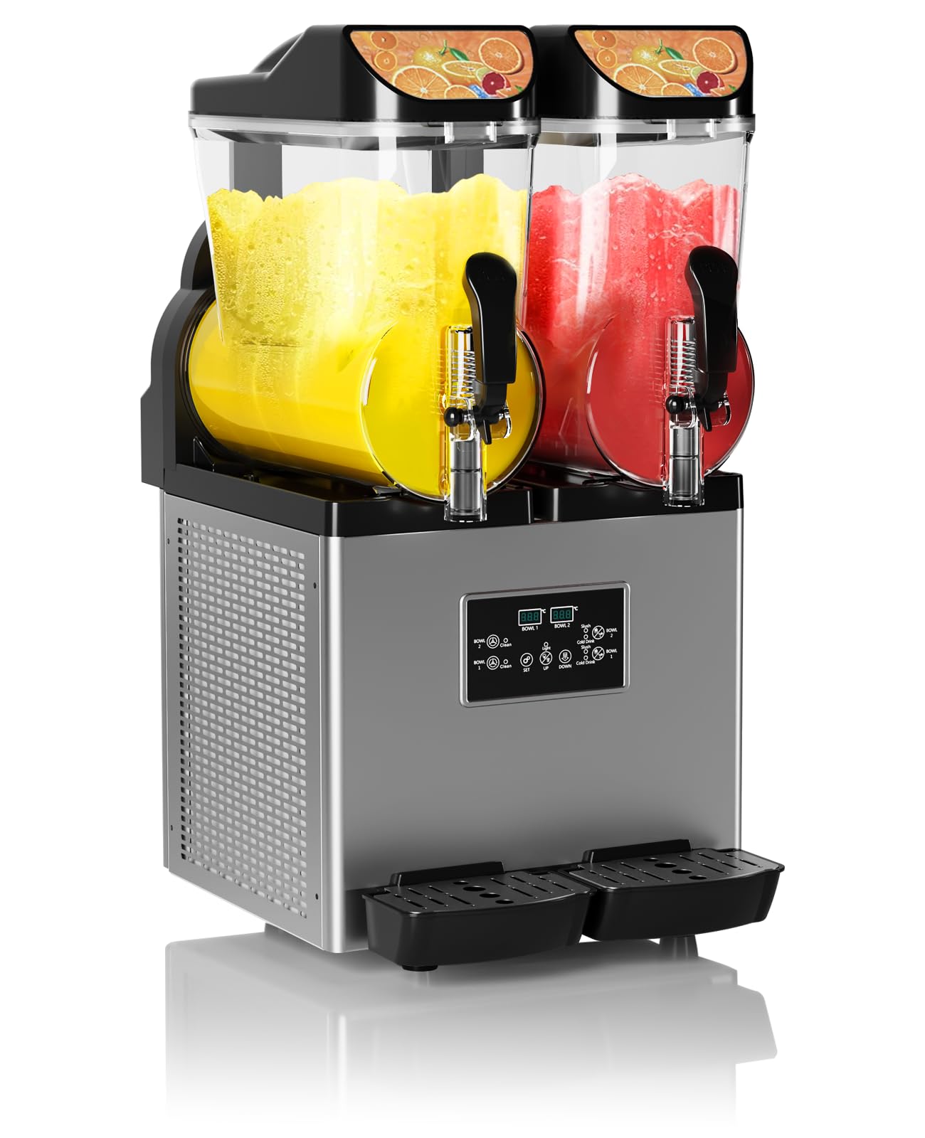 Garvee Commercial Slushy Machine, 30 L/3.9 gal, 2-Flavor Frozen Drink Margarita Machine, 900W Stainless Steel Slushie Maker, Fast Cooling & Low-Noise, Auto-Clean for Restaurants, Cafes, Food Trucks