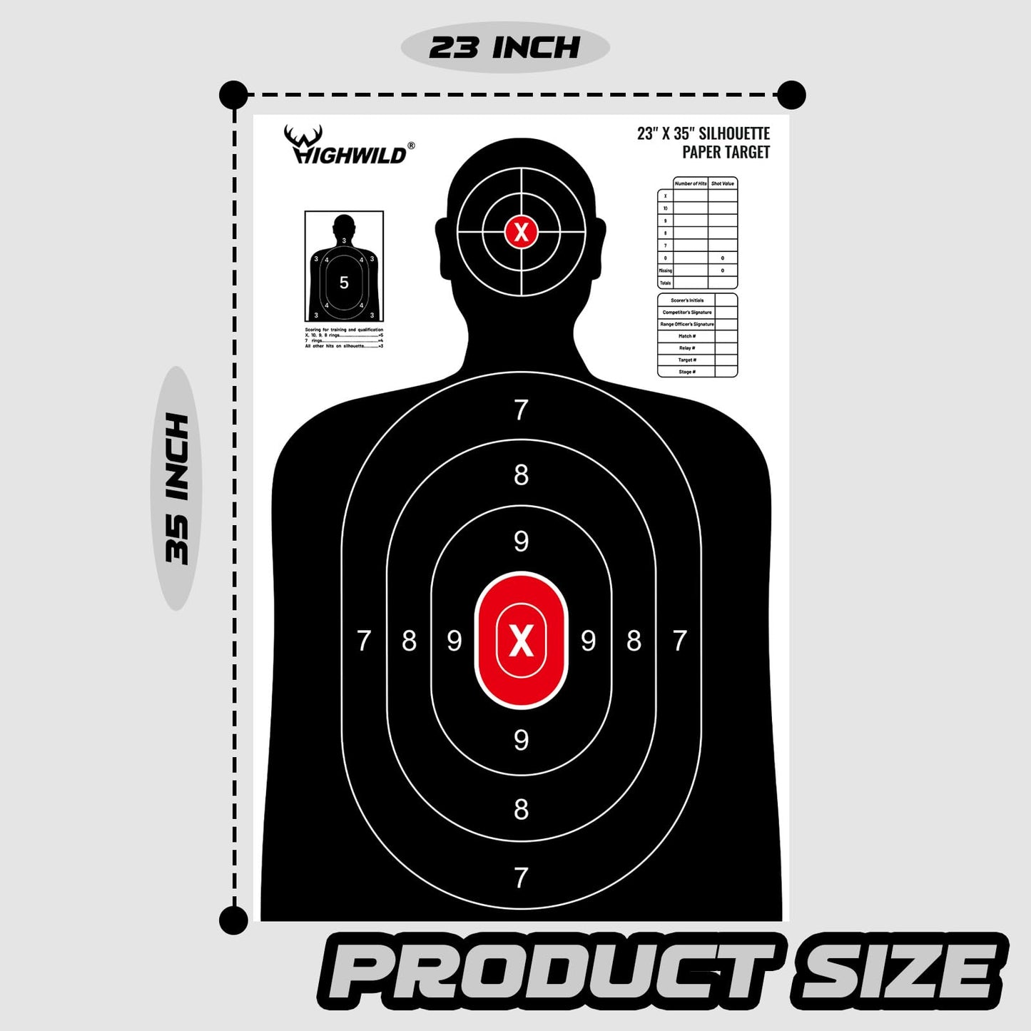 Highwild Shooting Range Silhouette Paper Target - 23X35 Inches - Suitable for Handguns, Rifles, Airguns, BB Guns (50 Pack, White & Black)